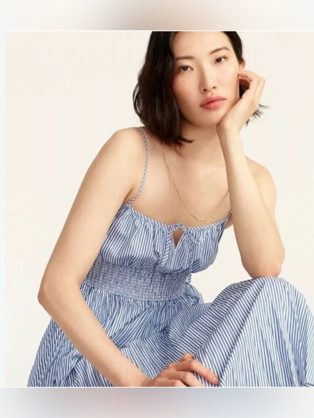 Banana Republic Blue & White Striped Smocked-Waist Jumpsuit